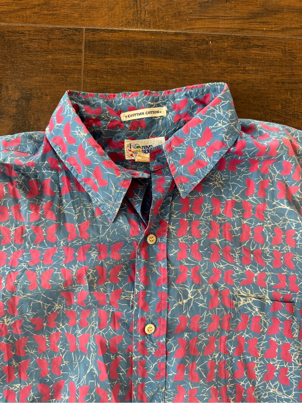 VTG 90s REYN SPOONER XL Limited Hawaiian Black Red Butterflies button down shirt